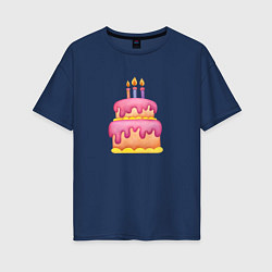 Футболка оверсайз женская Розовый торт со свечками, цвет: тёмно-синий