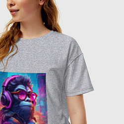 Футболка оверсайз женская Обезьяна в наушниках и очках, цвет: меланж — фото 2