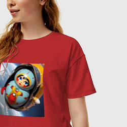 Футболка оверсайз женская Матрешка астронавт, цвет: красный — фото 2