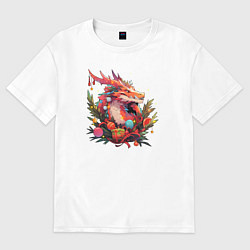 Футболка оверсайз женская Christmas angry dragon, цвет: белый