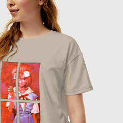 Футболка оверсайз женская Аянами разбитые зеркала, цвет: миндальный — фото 2