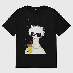 Женская футболка оверсайз Лама - альпака с бокалом