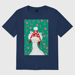 Женская футболка оверсайз Лама - альпака в ушанке