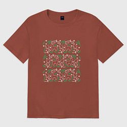 Футболка оверсайз женская Рождественский узор с оленями, цвет: кирпичный