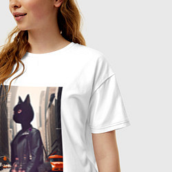 Футболка оверсайз женская Cat fashionista - New York - ai art, цвет: белый — фото 2