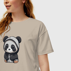 Футболка оверсайз женская Симпатичная панда в капюшоне, цвет: миндальный — фото 2