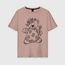 Женская футболка оверсайз Мишка с ромашками - раскраска