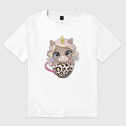 Женская футболка оверсайз Малыш единорог в чашке