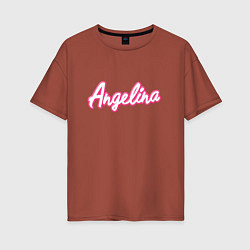Футболка оверсайз женская Ангелина в стиле Барби - объемный шрифт, цвет: кирпичный