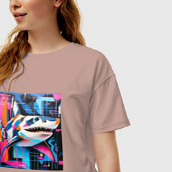 Футболка оверсайз женская Разноцветная акула, цвет: пыльно-розовый — фото 2