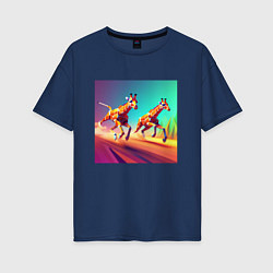 Футболка оверсайз женская Два бегущих жирафа в стиле кубизма, цвет: тёмно-синий