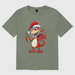 Женская футболка оверсайз Новогодний дракон с шампанским