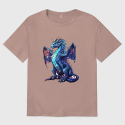 Женская футболка оверсайз Синий новогодний дракон