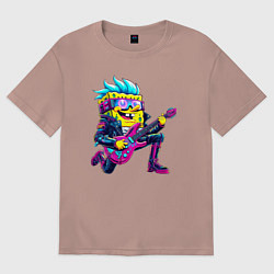 Футболка оверсайз женская Губка Боб - рок гитарист - нейросеть, цвет: пыльно-розовый