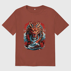 Женская футболка оверсайз Китайский дракон в воде