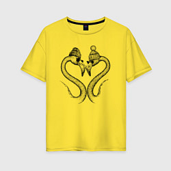 Футболка оверсайз женская Стильный фламинго сердечком, цвет: желтый