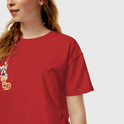 Футболка оверсайз женская Французский бульдог в новогоднем носке, цвет: красный — фото 2