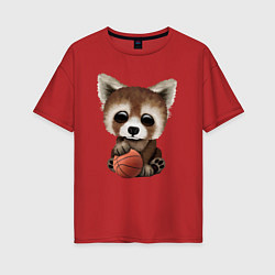 Футболка оверсайз женская Красная панда баскетболист, цвет: красный