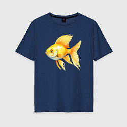 Футболка оверсайз женская Желтая золотая рыбка, цвет: тёмно-синий
