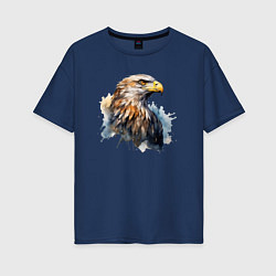 Футболка оверсайз женская Акварельный орел в брызгах краски, цвет: тёмно-синий