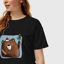 Футболка оверсайз женская Медведь и елка, цвет: черный — фото 2