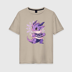 Женская футболка оверсайз Фиолетовый дракон в свитере