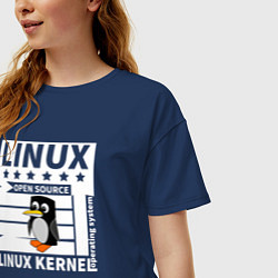 Футболка оверсайз женская Пингвин программист системы линукс, цвет: тёмно-синий — фото 2