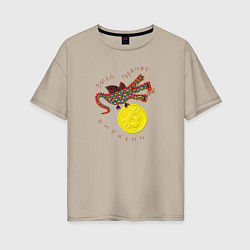 Женская футболка оверсайз Змей Горыныч с монетой Биткойна