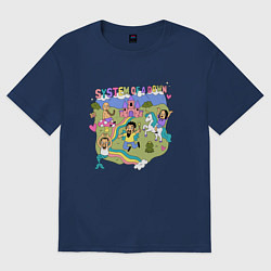Футболка оверсайз женская System of a Down мультяшный стиль, цвет: тёмно-синий