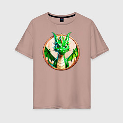 Женская футболка оверсайз Нейросеть - деревянный зелёный дракон