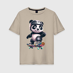 Футболка оверсайз женская Cool panda on a skateboard - extreme, цвет: миндальный