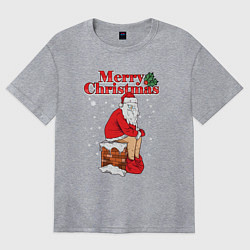 Женская футболка оверсайз Санта на крыше