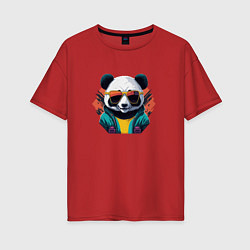 Футболка оверсайз женская Стильная панда в очках, цвет: красный