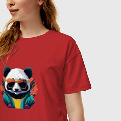 Футболка оверсайз женская Стильная панда в очках, цвет: красный — фото 2