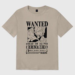 Футболка оверсайз женская Розыскная листовка Зоро One Piece, цвет: миндальный