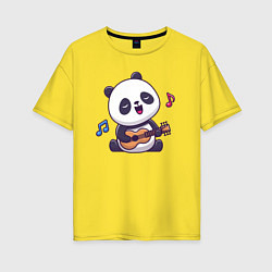 Футболка оверсайз женская Панда с гитарой, цвет: желтый