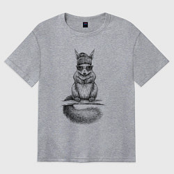 Женская футболка оверсайз Белка модная в очках и шапке