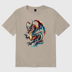 Футболка оверсайз женская Japanese dragon - sketch watercolor, цвет: миндальный