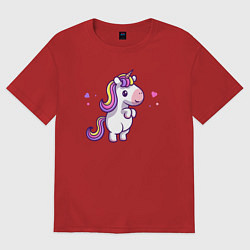 Футболка оверсайз женская Единорог в любви, цвет: красный