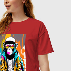Футболка оверсайз женская Чо каво - обезьяна граффитист в солнечных очках, цвет: красный — фото 2