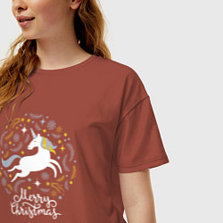 Футболка оверсайз женская Unicorn christmas, цвет: кирпичный — фото 2
