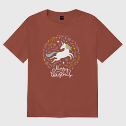 Женская футболка оверсайз Unicorn christmas