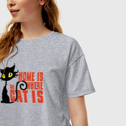 Футболка оверсайз женская Дом там где котик, цвет: меланж — фото 2
