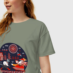 Футболка оверсайз женская Кот и лиса из сказки, цвет: авокадо — фото 2