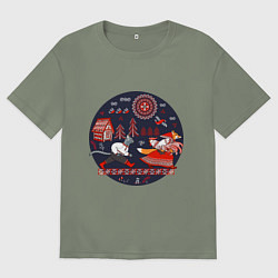 Футболка оверсайз женская Кот и лиса из сказки, цвет: авокадо