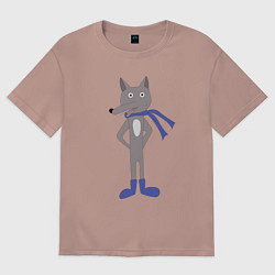 Футболка оверсайз женская Волк в шарфе, цвет: пыльно-розовый