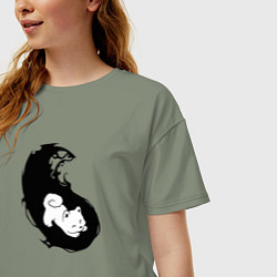 Футболка оверсайз женская Инь ян чёрный парный, цвет: авокадо — фото 2