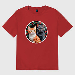 Женская футболка оверсайз Два кота ждут Новый Год