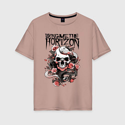 Женская футболка оверсайз Bring Me the Horizon - A skull with roses