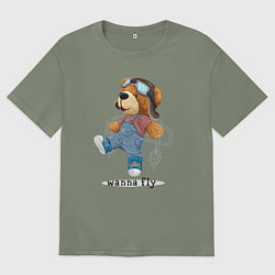 Женская футболка оверсайз Плюшевый медвежонок летчик